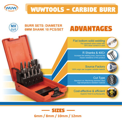 calidad RTS 10pcs 1/4 "Shank Carbide Burr Set Doble Corte de Carburo de Tungsteno Ficha Rotaria Conjunto de Accesorios Dremel Herramienta Rotativa para la talla de madera metálica fábrica