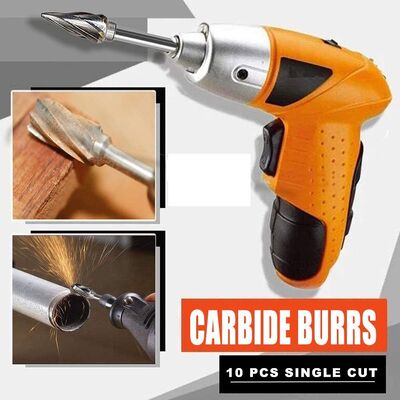 Un buen precio. Juego de fresas de carburo sólido para herramientas de metal, juego de fresas rotativas de carburo de tungsteno de corte doble de 10 piezas, brocas para amoladora recta de vástago de 1/4 de pulgada en línea